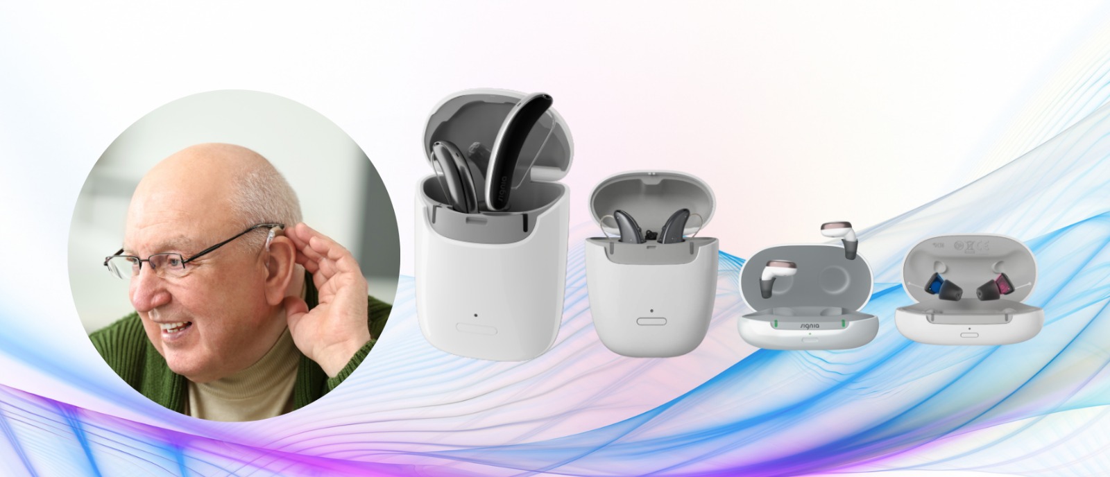 Modern hearing aids with variety in styles and sleek, comfortable designs