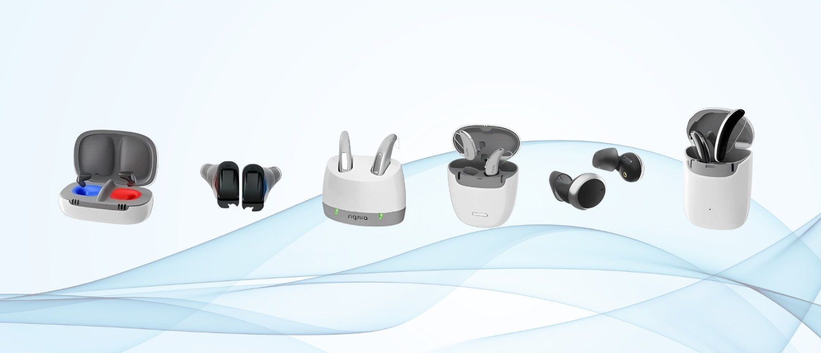 Smart hearing aids with personalized app control for easy volume, settings, and battery checks.